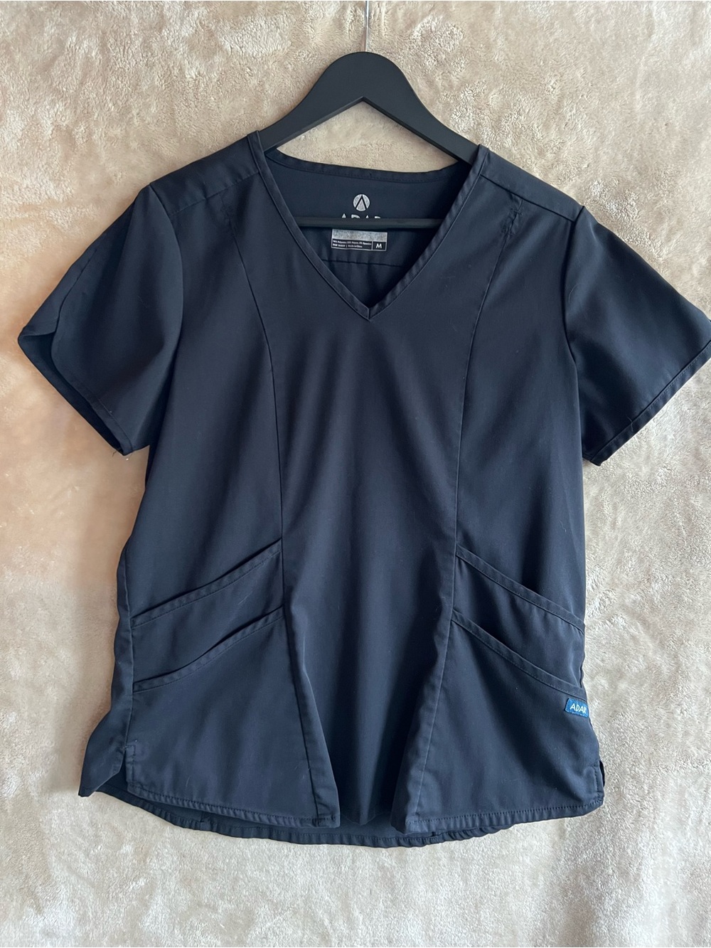 Adar Black Medical Scrub Top Medium V-Neck Healthcare Nursing Uniform Unused